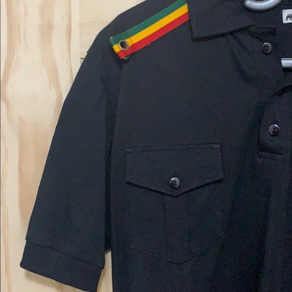 Dub Wise Rasta Cut and sew black polo shirt M - Picture 5 of 10